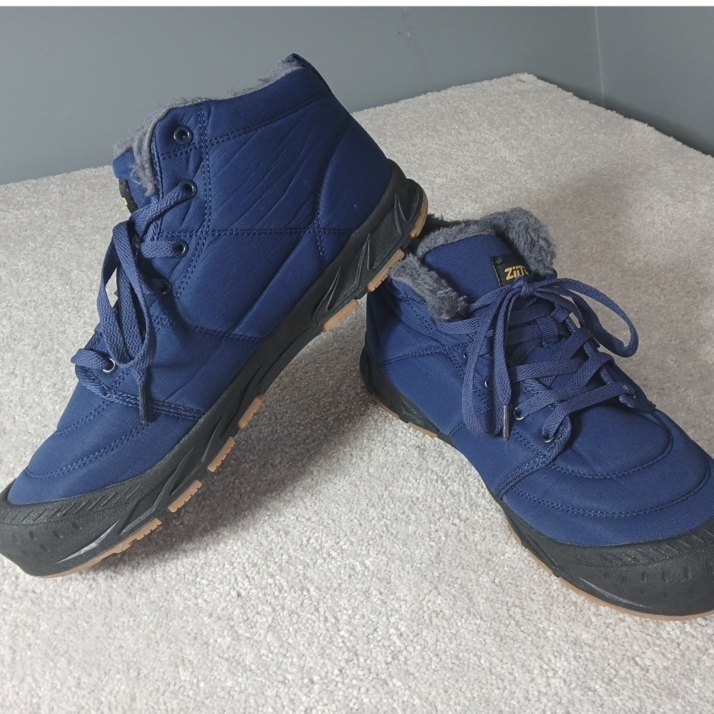 Mens Outdoor Warm Blue Hiking Boots Winter Waterproof Snow Sneaker Shoes Size 11